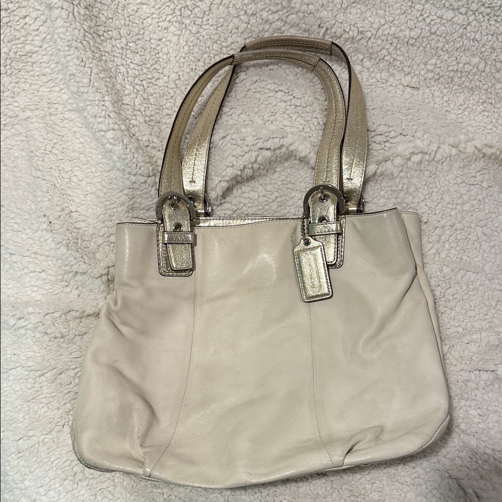 Coach Ivory and Metallic Shoulder Bag